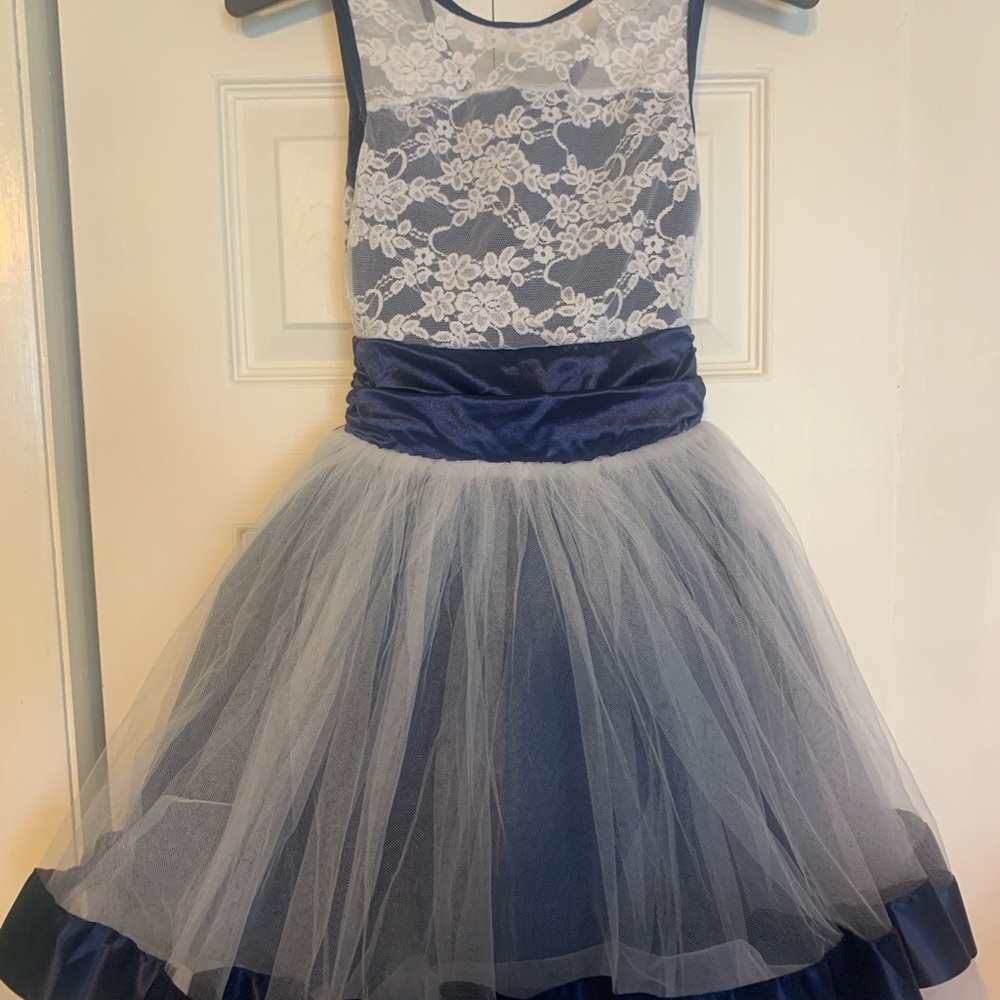 Elegant Blue and White Lace Dress